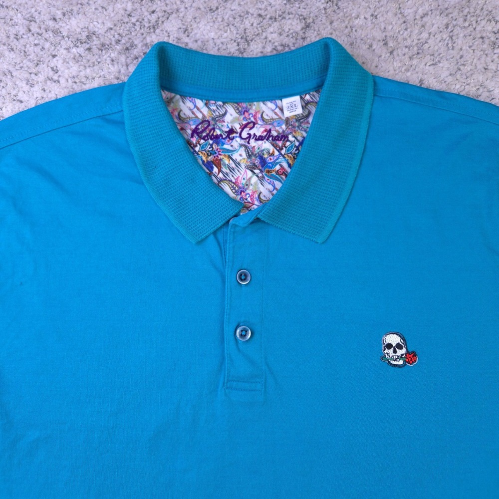 Robert Graham Polo Mens 2XL Classic Fit Shirt Skull Logo Short Sleeve Teal XXL